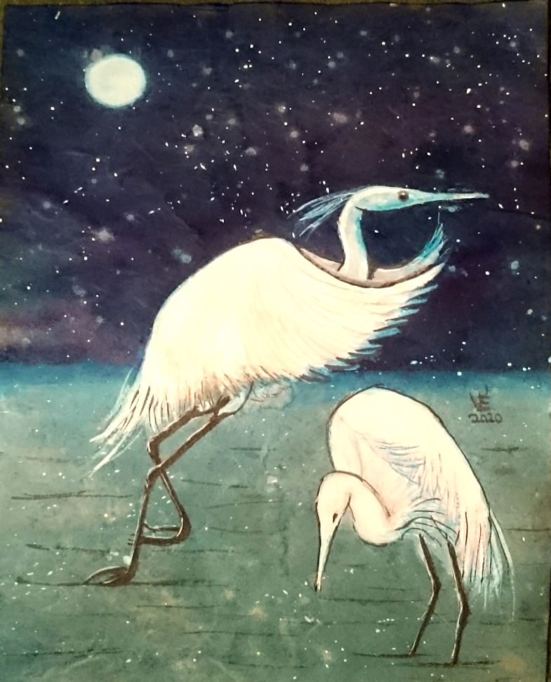 Varga Éva:: Fehér kócsagok éjjel a tónál